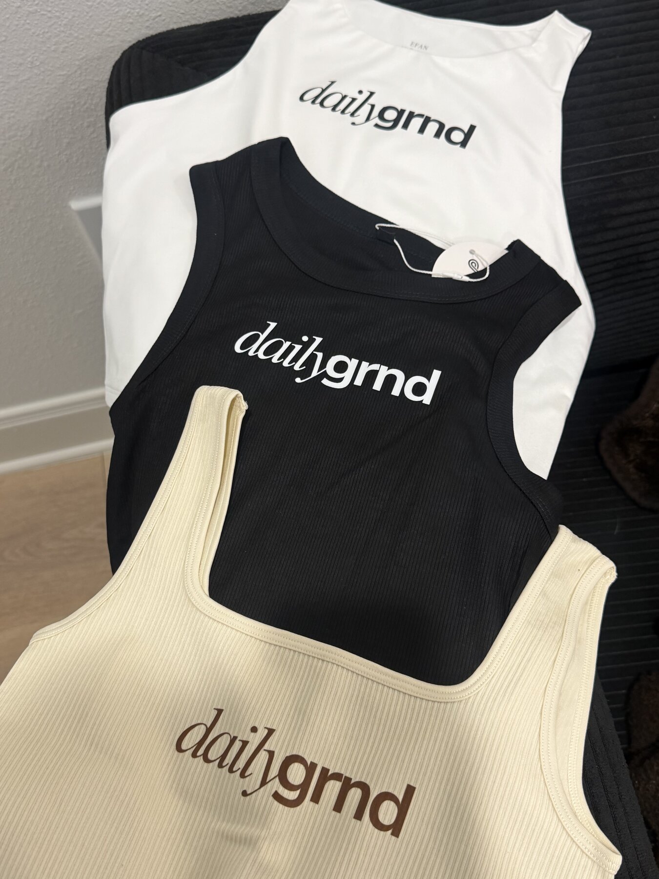 Daily GRND ribbed tanks in white, black and cream