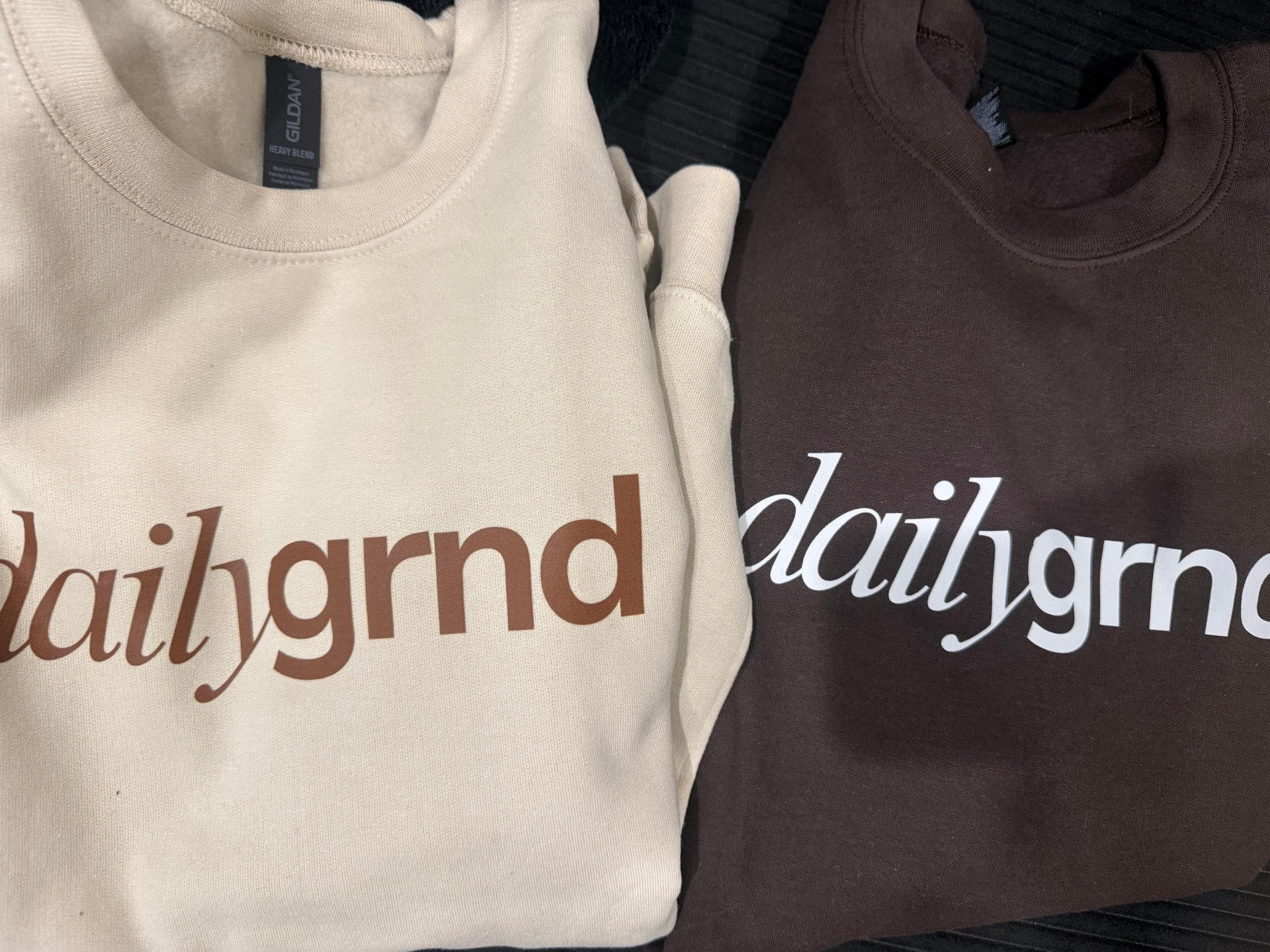 Sand and espresso dailygrnd script crewnecks